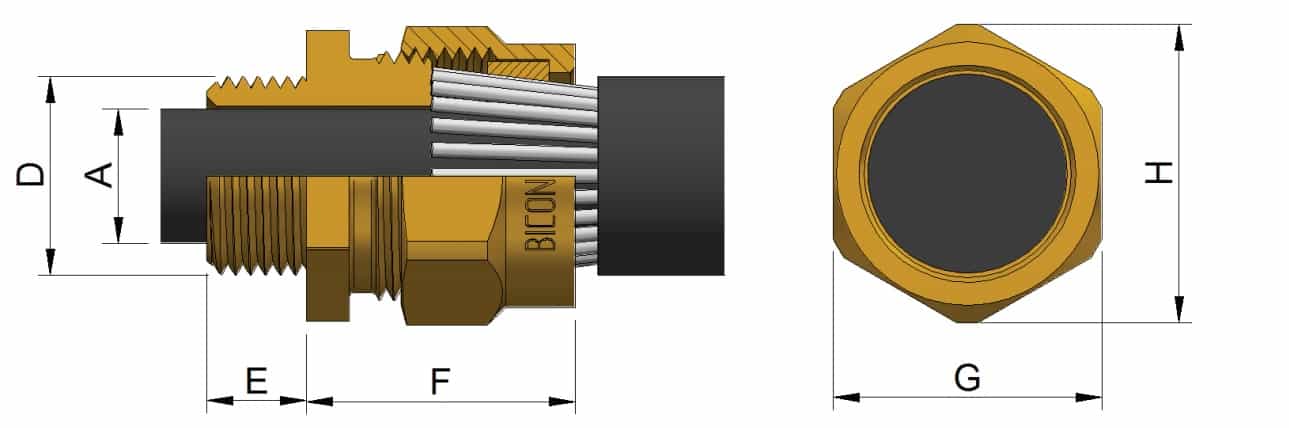 BW LSF Brass Cable Glands - Dimensions